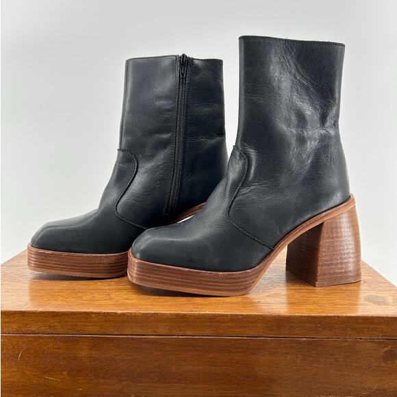 FREE PEOPLE RUBY SHINE Boot NEW Platform Stacked Leather Heel Sz 37 (US 6.5 to 7 - Picture 3 of 11